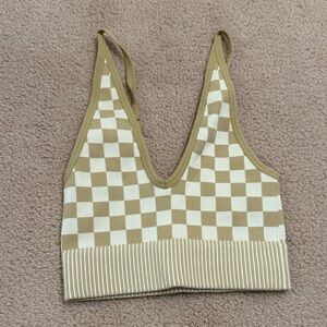 Garage Beige and Cream Checkerboard Cropped Tank Top